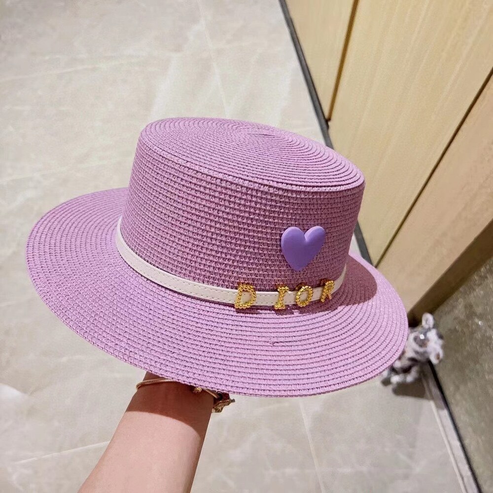 Dior Heart Logo Purple Straw Sun Hat - Picture 6 of 8